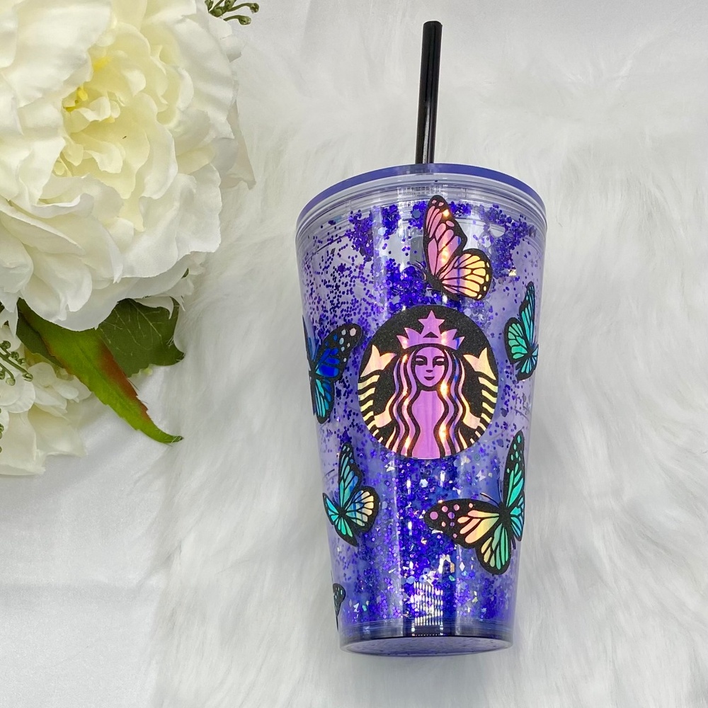 Custom Butterfly Snow Globe Starbucks Tumbler